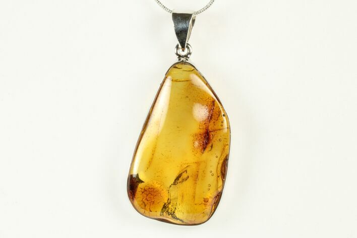 Polished Baltic Amber Pendant (Necklace) - Sterling Silver #240302